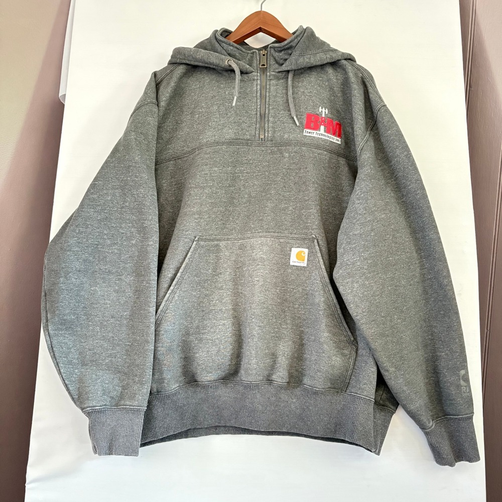 Carhartt Rain Defender‎ Hoodie Mens 2XL Gray Quarter Zip Pullover Sweatshirt